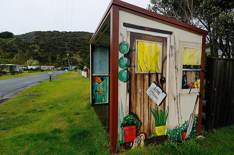 bus stop with a painted mural